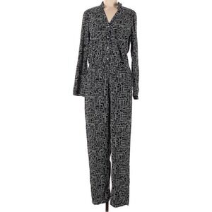 Lilka Anthropologie Jumpsuit Womens Black White Geometric Print Long Sleeve